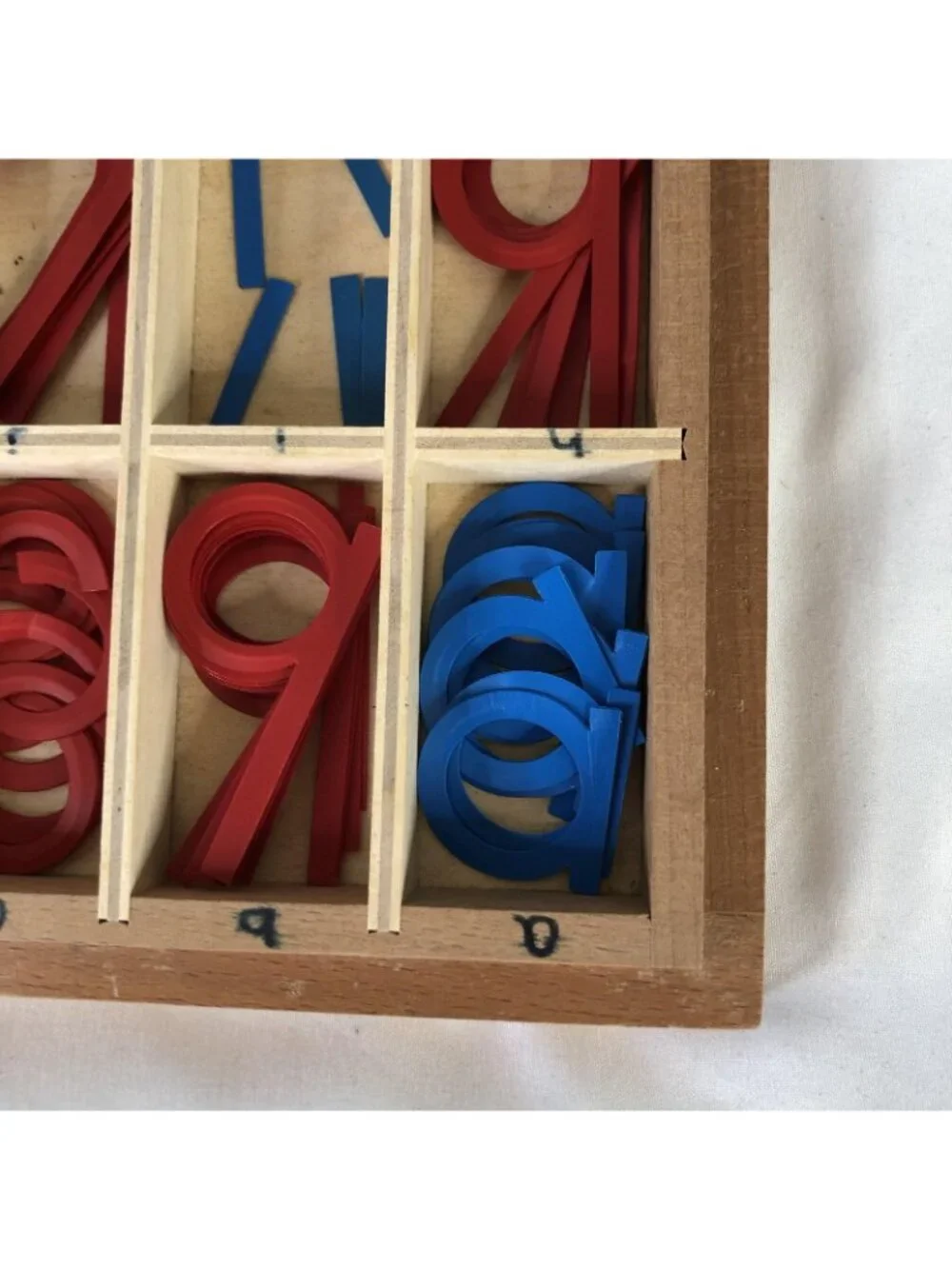 Montessori Movable Alphabet Letters Wooden Storage Box Red Blue Learning Toy